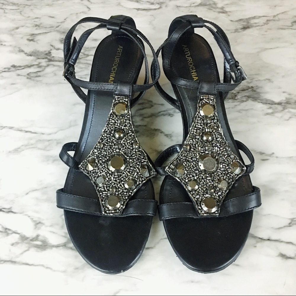 Arturo Chiang Beaded Wedge Sandals